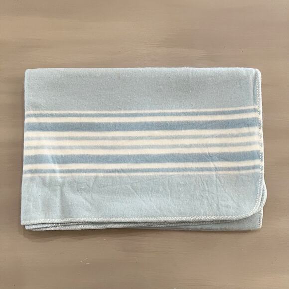Vintage Light Blue Receiving Blanket With Stripes - Baby - Picture 4 of 4